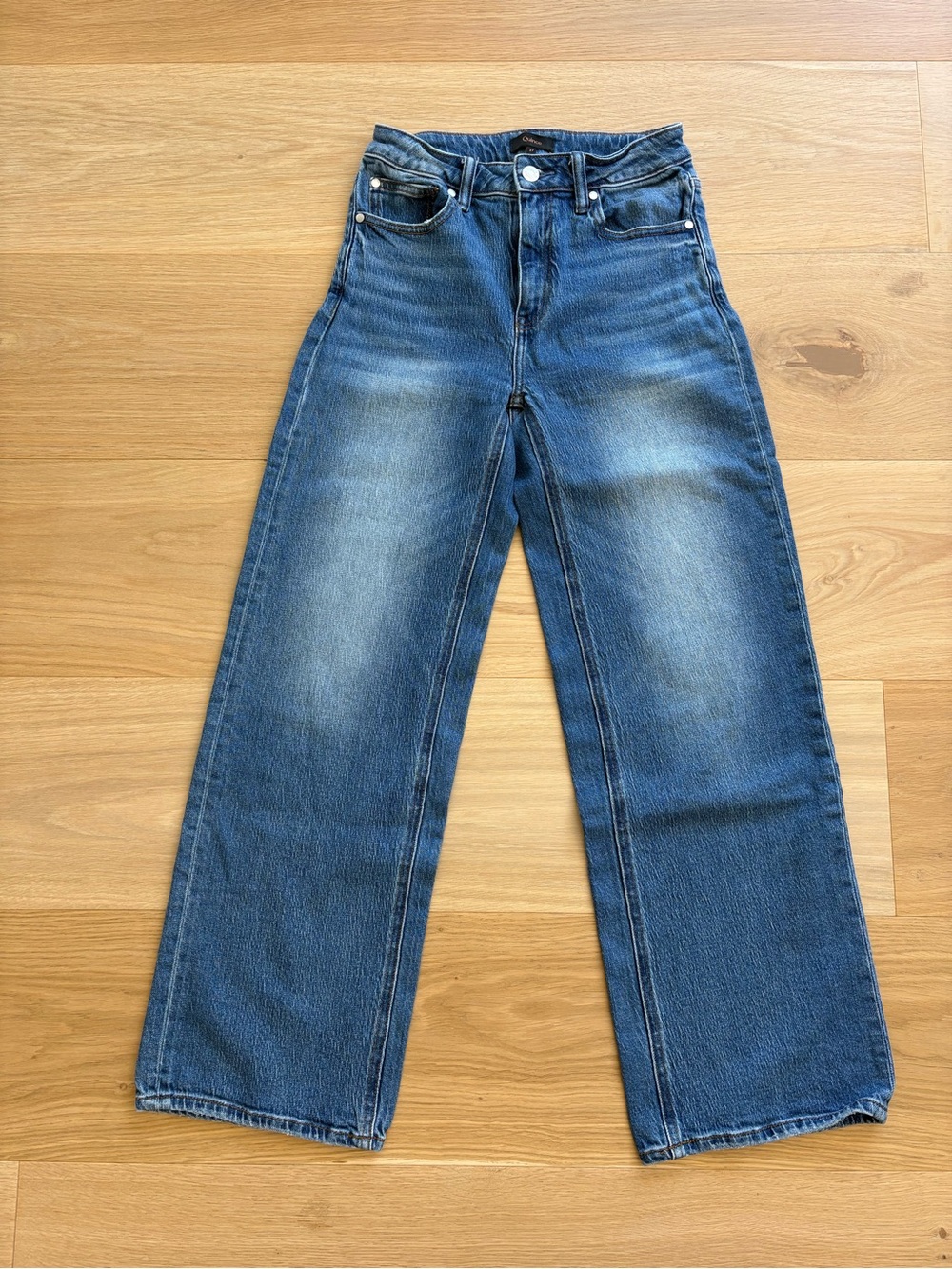 Quince Bella Stretch Relaxed Straight Leg Jeans in Atlantic Blue, EUC, 27.